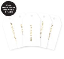 10 MIXED XMAS TAGS GOLD ON MATTE WHITE